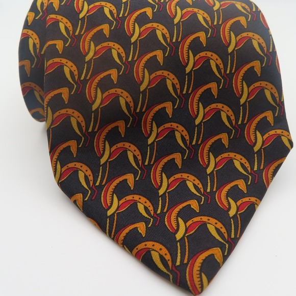 Salvatore Ferragamo Tie Silk Black Orange Floral 3.5" Wide 56" Long Italy - Picture 2 of 7